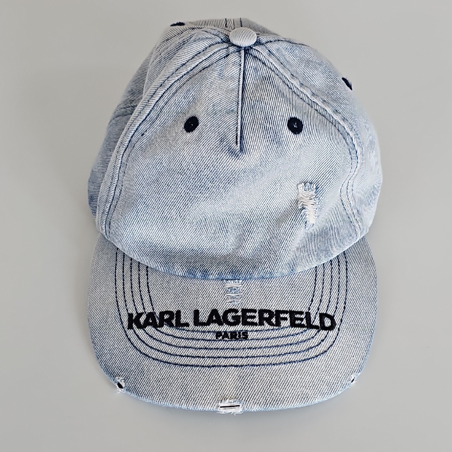 Karl Lagerfeld Light Blue Denim Cap With Black Embroidery